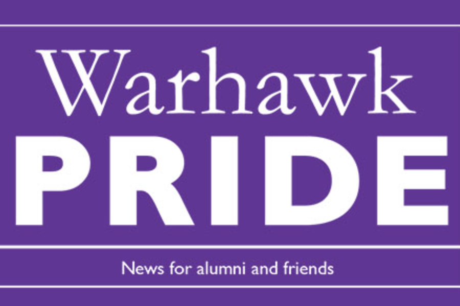 White letters on a purple background that says Warhawk Pride.